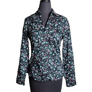 Miley Cyrus Max Azria button down shirt size medium black ditsy floral top